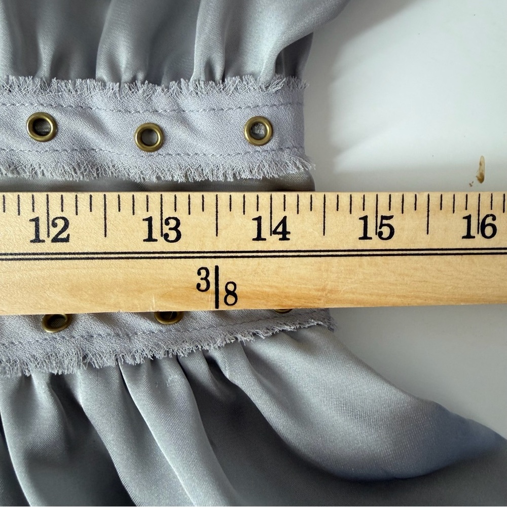 Boston Proper Satin Mini Dress Rivets Gray Silver V-Neck Cut Out Sleeves Sz XS - Picture 11 of 13